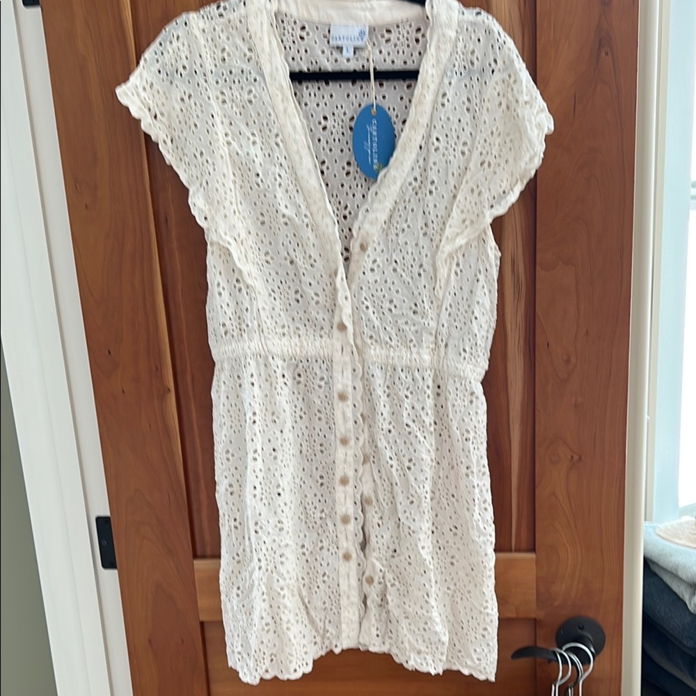 Cream Eyelet Button-Down Dress